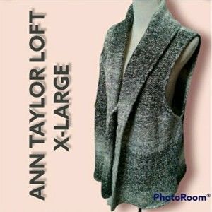 NWT LOFT VEST CHUNKY KNIT SHAWL COLLAR OMBRE BLACK GRAY SIZE X-LARGE WOMEN'S XL